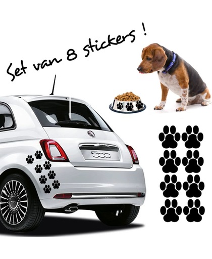 Stickythings Hondenpootjes V2 8 stickers Zwart 6cm