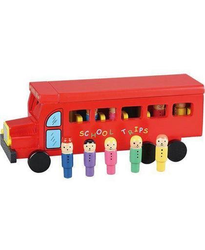 Houten schoolbus rood met kinderen
