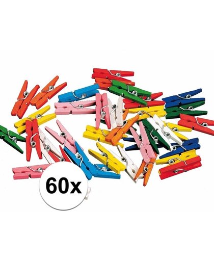 60x mini knijpertjes gekleurd - 2 cm - kleine/ mini knijpers