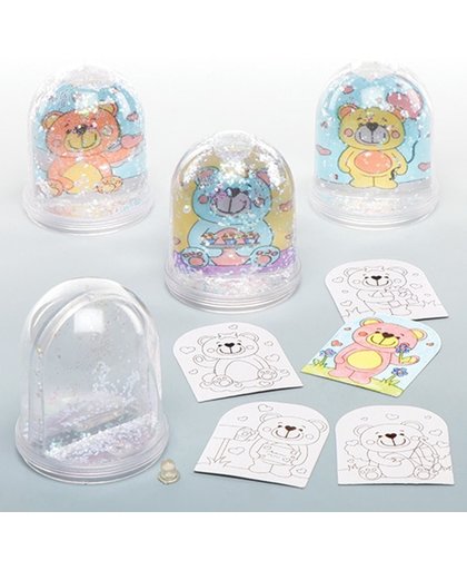 Inkleursneeuwbollen met lieve beertjes   Een creatief knutsel- en decoratieproduct voor kinderen (4 stuks per verpakking)