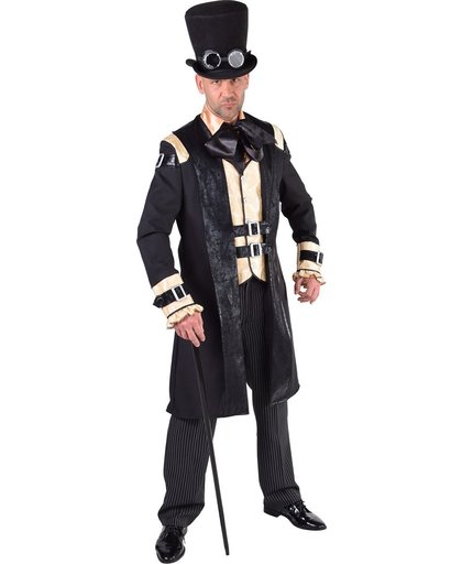 Steampunk kostuum Victoriaans stijl - zwart - geelgoud - maat L/XL heren - Broek en jas