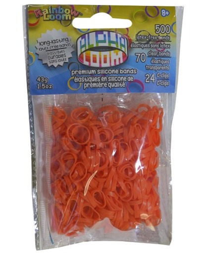 Rainbow Loom Alpha bandjes Oranje (500 Oranje + 70 transparant) & 24 C-Clips)