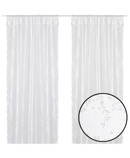 vidaXL 2 Net Curtains with Flowers 140 x 245 cm White