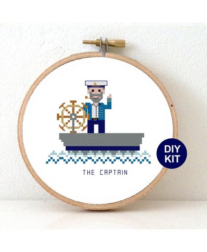 Manlijke Kapitein borduurpakket. DIY Nautische decoratie voor boot. Boot decoratie borduurpakketten