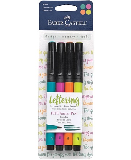 Faber Castell PITT Artist pen voor belettering in bright kleuren. Set van 4.
