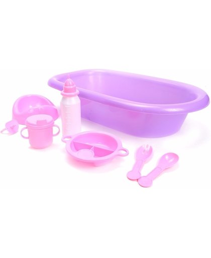 Paars babybad met roze accessoires voor poppen - Poppen speelset