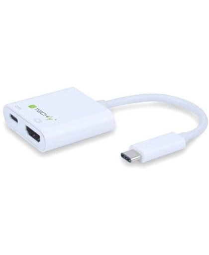 Techly IADAP USB31-HU31 USB type C HDMI/USB C Wit kabeladapter/verloopstukje