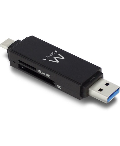 Ewent EW1075 geheugenkaartlezer USB 3.0 (3.1 Gen 1) Type-A/Type-C Zwart