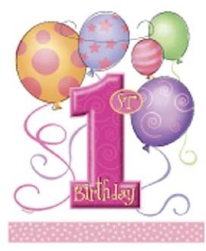 Feestzakjes 1e verjaardag roze ballonnen