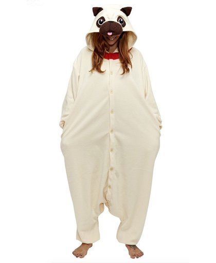 KIMU onesie pug pak mopshond kostuum hond - maat L-XL - hondenpak jumpsuit huispak