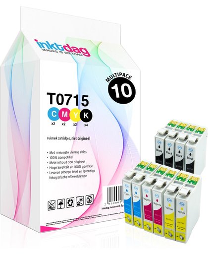 Inktdag huismerk Epson T0715 Multipack inktcartridges, 10 pack (4 zwart, 2 cyaan, 2 magenta, 2 geel)