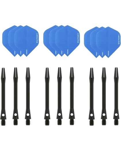 Dragon darts - 3 sets - XS100 Poly - Aqua - Darts flights - plus 3 sets - aluminium - darts shafts - zwart - medium