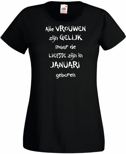Mijncadeautje - T-shirt - zwart - maat M - Alle vrouwen zijn gelijk - januari