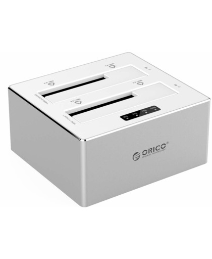Orico - Aluminium Dual Bay Externe Harde Schijf Docking station voor 2.5 & 3.5 inch HDD/SDD met 1-1 Clone USB 3.0 - Zilver / wit Mac style