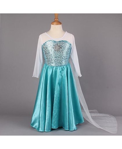 Elsa jurk met sleep maat 110 + 4-delig accessoire set - prinsessen jurk -(labelmaat 120) - verkleedkleding