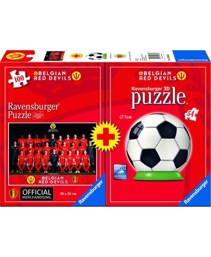Ravensburger duopack Rode Duivels België WK voetbal 2018 Red Devils  Puzzel 100 Stukjes puzzel + 3D puzzleball 54 Stukjes