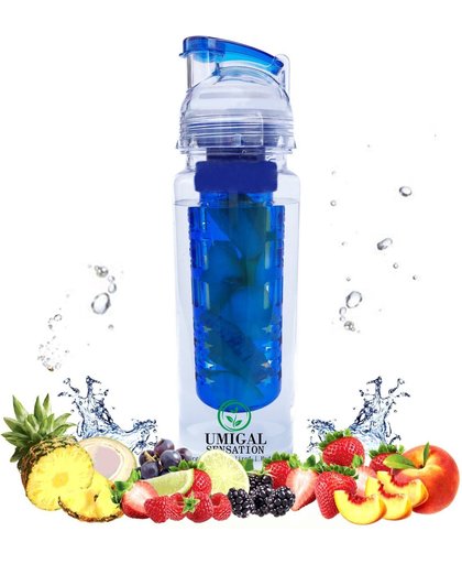 2 UMIGAL Waterfles met Infuser Fruitwater Fles Fruitfilter Infuser - BPA Vrij Blauw en Rood INCLUSIEF Gratis Recepten Boek