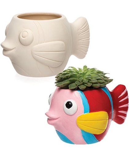 Keramische bloempotten in de vorm van een vis voor kinderen om te verven en versieren - Knutselset van porselein voor kinderen (doos van 2)