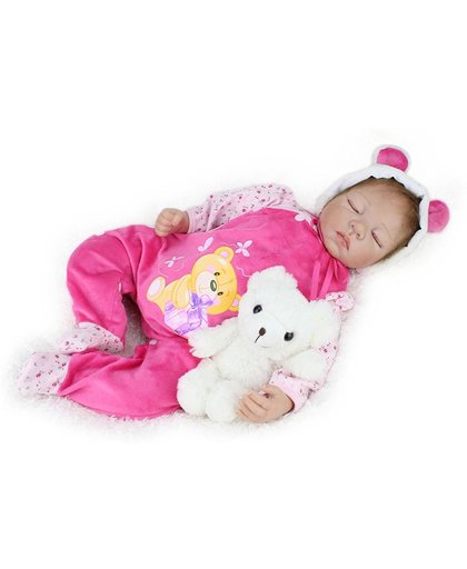 Reborn baby pop (hand gemaakt) in beren kleertjes  – Levensecht sleeping baby 55cm