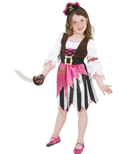 Piraten jurkje - Verkleedkleding meisje - Roze - Maat 116-128
