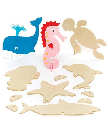 Houten opstaande zeedieren voor kinderen om te maken en versieren - Creatieve knutselset voor kinderen (10 stuks per verpakking)