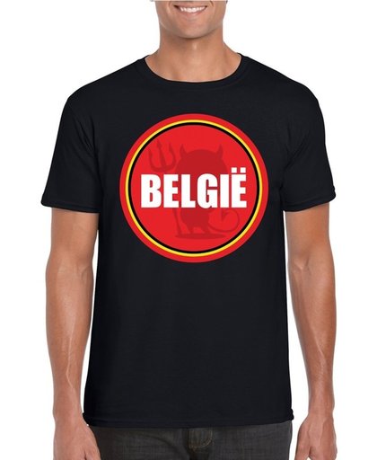Zwart Belgie shirt met duiveltje in cirkel shirt heren - Belgie supporter shirt L