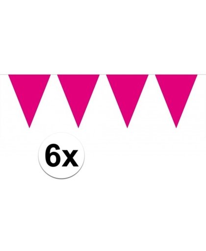 6x vlaggenlijn / slinger magenta roze 10 meter - totaal 60 meter - slingers