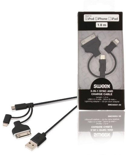 Sweex SMCA0331-00 3 in 1 sync and charge cable USB 2.0 A male - Micro