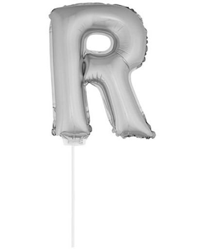 Zilveren opblaas letter R op stokje 41 cm - folie ballon