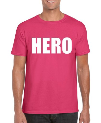 Hero tekst t-shirt roze heren L