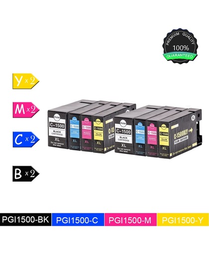PGI-1500XL PGI1500XL Inktcartridges (2 Sets) Compatibel voor Canon Pixma MB2350, Canon Pixma MB2750, Canon Pixma MB2755, 2 Zwart, 2 Cyaan, 2 Magenta, 2 Geel