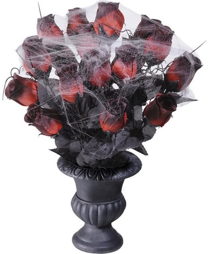 Bosje rode Halloween rozen met spinnenweb  - Feestdecoratievoorwerp - One size