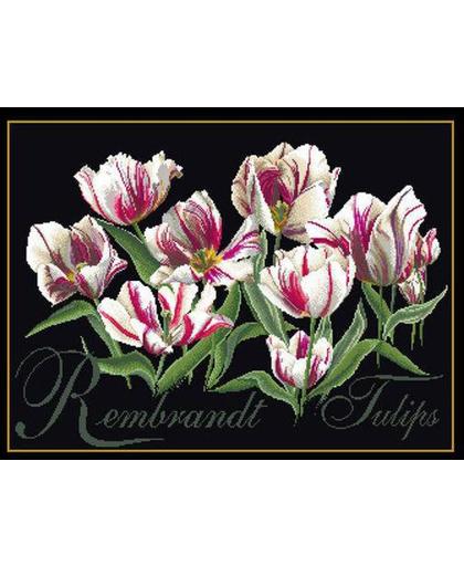 Thea Gouverneur Borduurpakket 447.05 Rembrandt Tulpen - Aida stof zwart 100% katoen