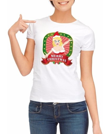 Foute Kerst shirt voor dames - Merry Christmas - wit M