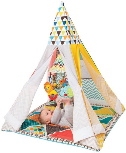 Infantino - Teepee - Zeer duurzaam en luxe afgewerkte tipi tent, met afneembare mobiel en verschillende speeltjes - Kan ook gebruikt worden als tentje voor oudere kindjes! - Speelkleed - Speeltent - Babytent - Tipitent - Indianentent - Wasbare tipi