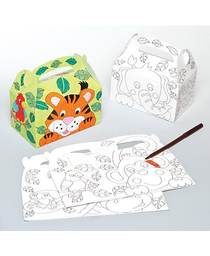 Maak ontwerp je eigen geschenkdoosjes om in te kleuren met jungledieren - knutselspullen voor kinderen (6 stuks)