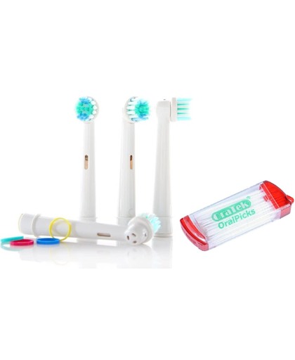 Opzetborstels Precision Clean passend op Oral-B 4 stuks + tandenstokers  - Qatrixx SB-17A