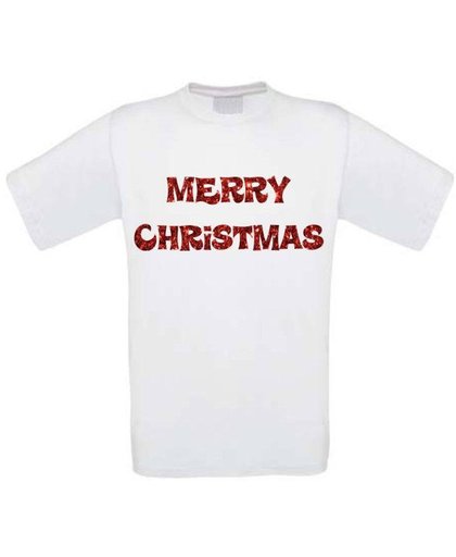 Merry christmas T-shirt maat 110/116 wit