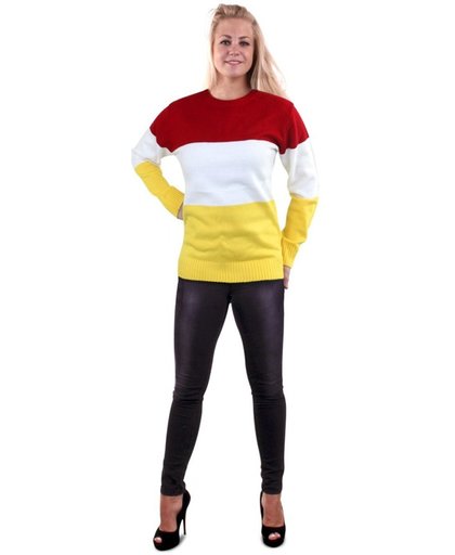 Gebreide sweater rood/wit/geel gestreept mt.XXL