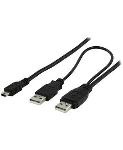 Valueline 2m, USB 2.0 2 x USB 2.0, A USB 2.0, 5-pin Zwart kabeladapter/verloopstukje