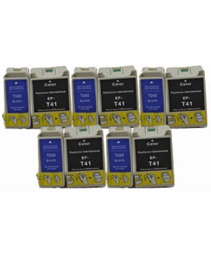 Toners-kopen.nl C13T04014010 zwart, C13T04104010 kleur Set 10x alternatief - compatible patroon voor Epson (5xBK+5x3kleur)