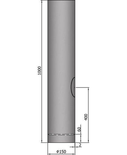 TT Kachelpijp Ø150 lengte 1000 cylindrisch met condensring en deur grijs - grijs -staal - 2mm - H1000 Ø150mm