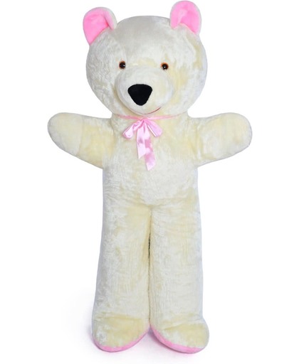 XXL teddybeer - wit - met roze afwerking - 170 cm
