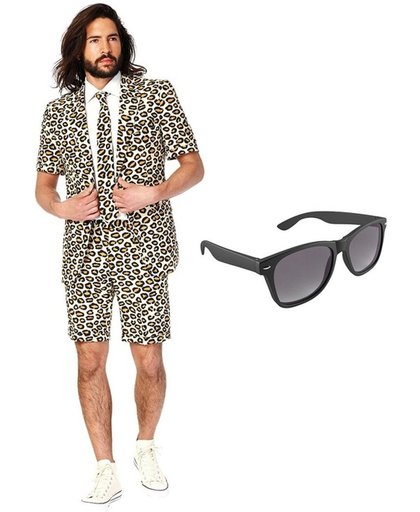 Luipaard print heren zomer kostuum / pak - maat 50 (L) met gratis zonnebril