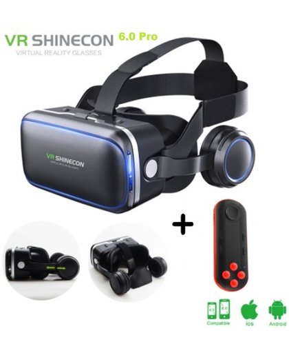 Shinecon® 6.0 Pro - 3D Virtual Reality Bril IMAX 3D - Ingebouwde VR Hoofdtelefoon - IOS/Android - Best Geteste Versie + Premium VR Controller
