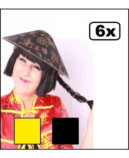 6x Chinese hoed vilt + staart ass. 2 kleuren