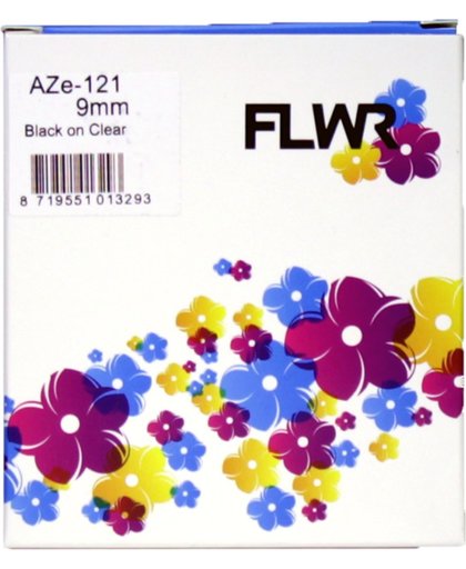 FLWR - Printerlint / TZe-121 / zwart op transparant - geschikt voor Brother