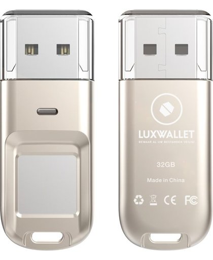 LUXWALLET® ARK Series Vingerafdruk 32GB USB Stick Aluminium Kluis USB 2.0 AES256 Encryptie Belangrijke Bestanden / Wachtwoorden / Scriptie / Bitcoin / Cryptocurrency + USB LUXKEY + Bluetooth GPS Tracker met Gratis APP - Bewaar al je bestanden Veilig!