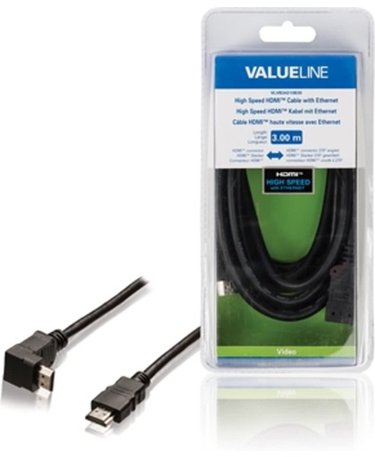 Valueline HDMI kabels High Speed HDMI-kabel met ethernet HDMI-connector - HDMI-connector 270 gehoekt 3,00 m zwart
