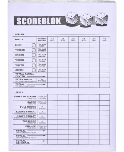 Scoreblok - Yatzee - Spelletjes - Score - Dobbelspelen - Spellen - Spel - Vakantiespel -Tafelspel